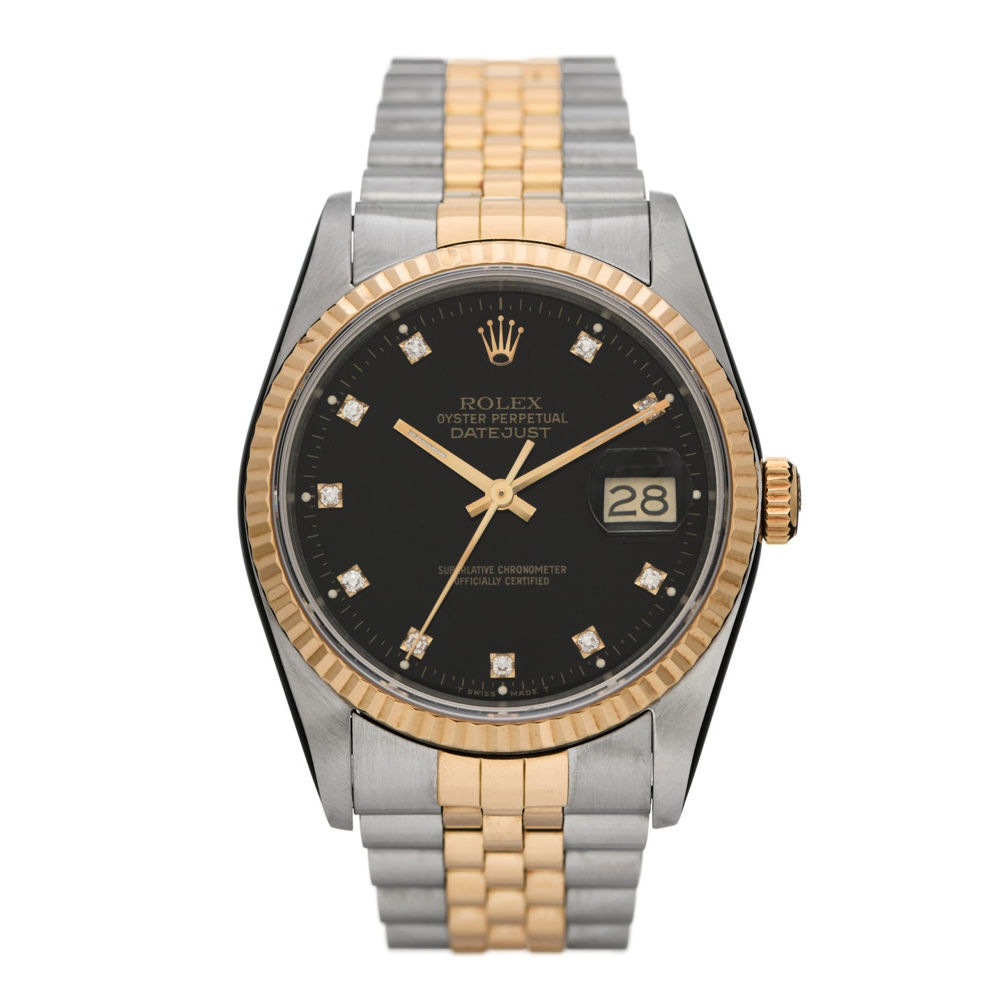 Stainless Steel 18K Yellow Gold Diamond 36mm Oyster Perpetual Datejust Watch Black 16233