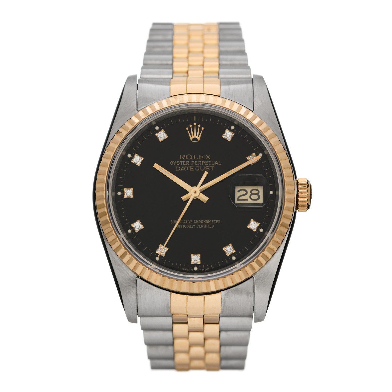 Rolex Stainless Steel 18K Yellow Gold Diamond 36mm Oyster Perpetual Datejust Watch Black 16233 1 of 6