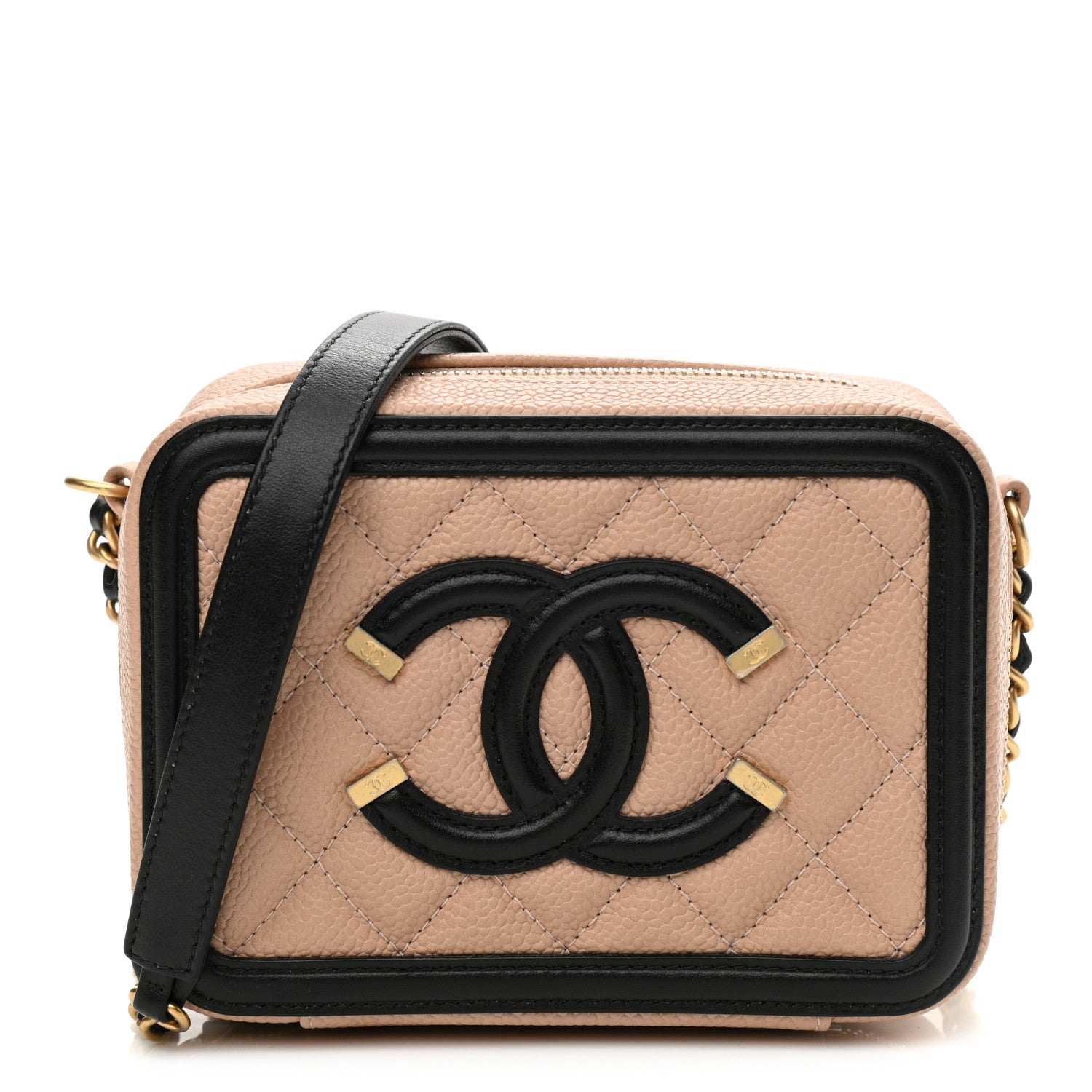 Chanel Caviar Quilted CC Filigree Vanity Clutch With Chain Beige Black 1 of 10