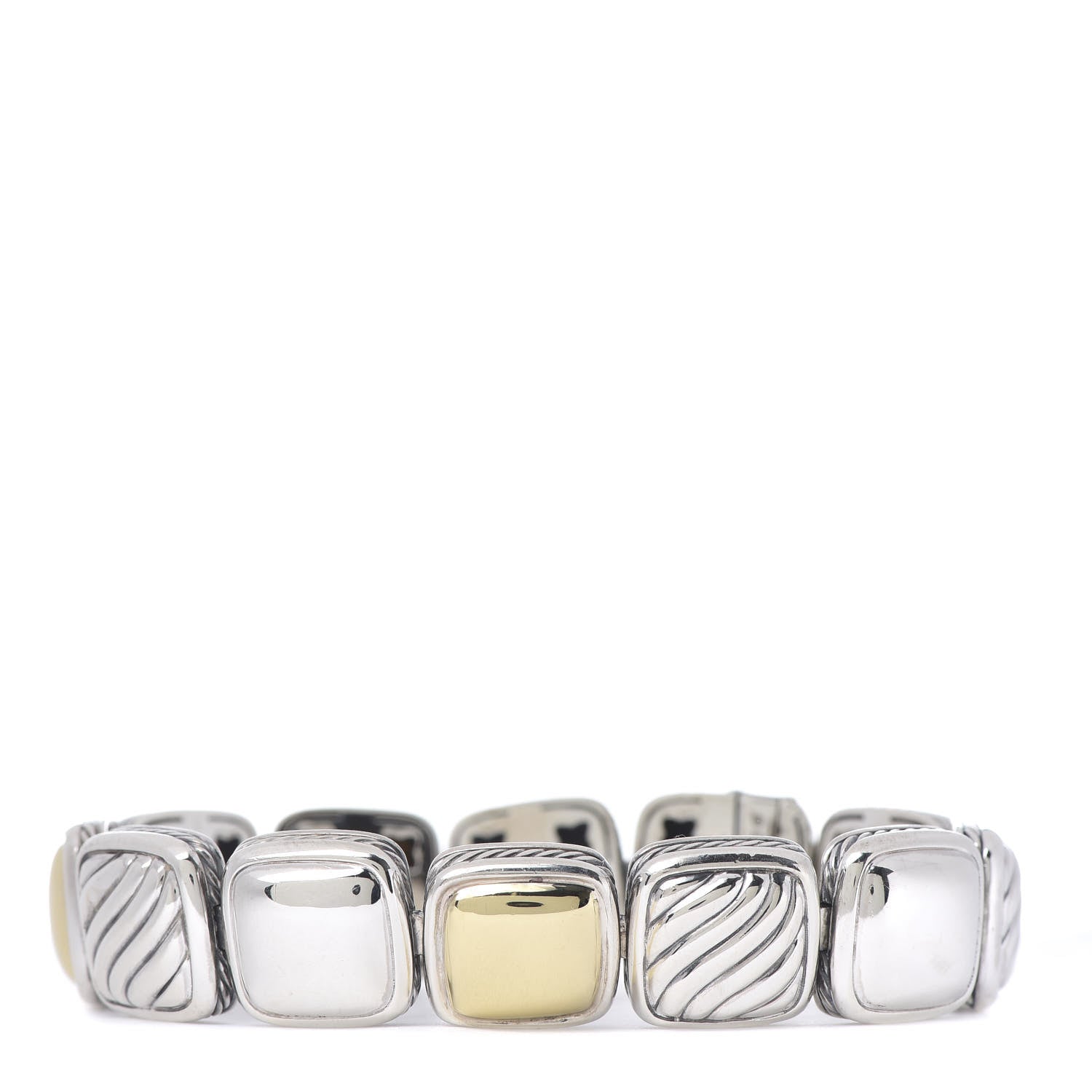 David Yurman Sterling Silver 18K Yellow Gold Chiclet One Row Bracelet 1 of 5