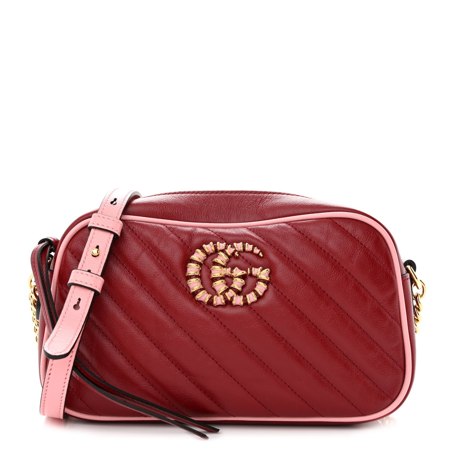 Gucci Azalea Calfskin Matelasse Diagonal Small Enamel GG Marmont Chain Shoulder Bag New Cherry Red Wild Rose 1 of 10