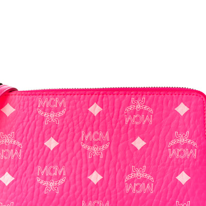 MCM Visetos Wristlet Zip Pouch Neon Pink 7 of 10