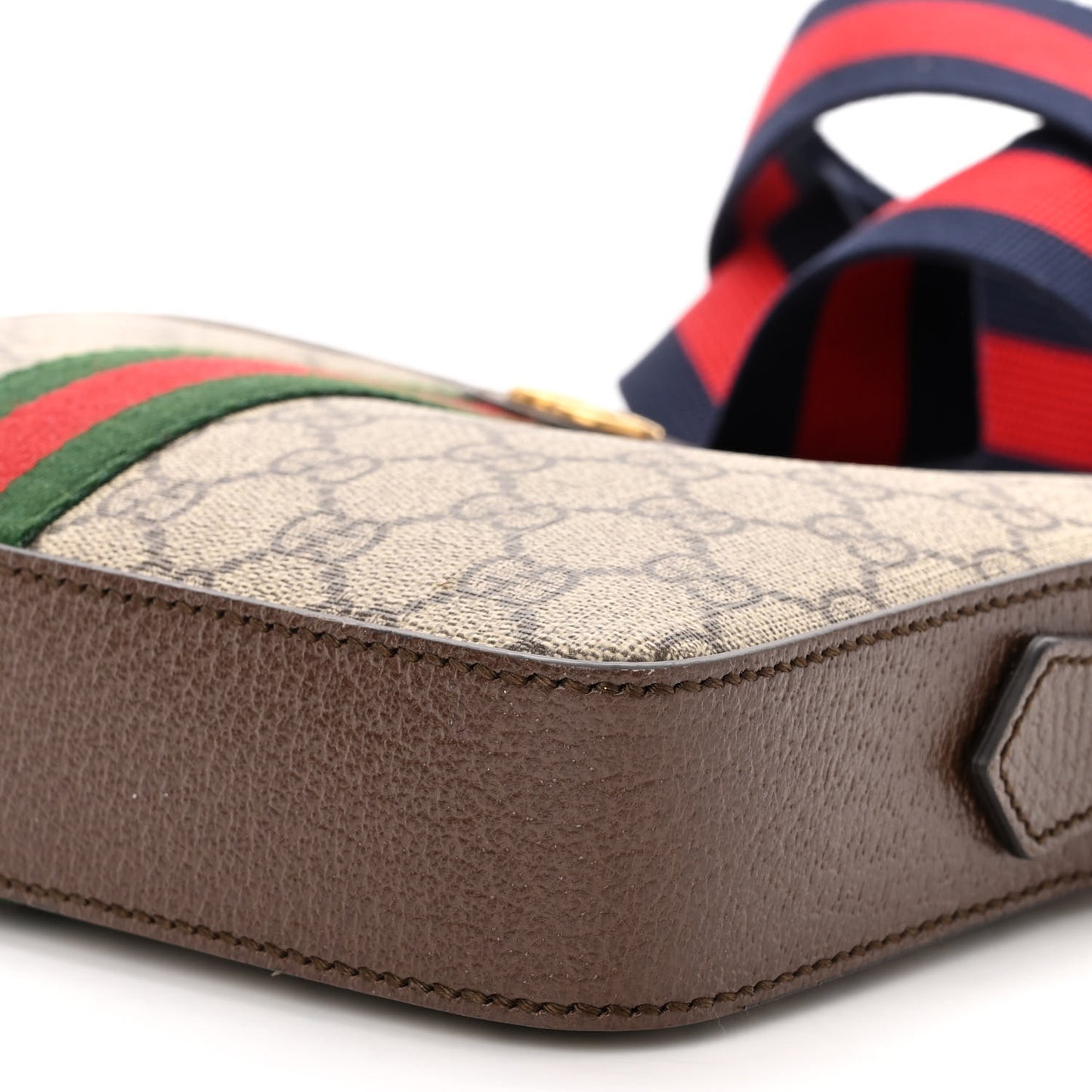 GG Supreme Monogram Textured Dollar Calfskin Web Ophidia Wristlet Shoulder Bag Beige Ebony New Acero