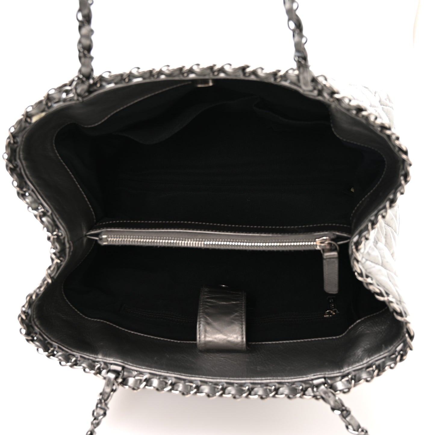 Metallic Calfskin Small Chain Me Tote Silver