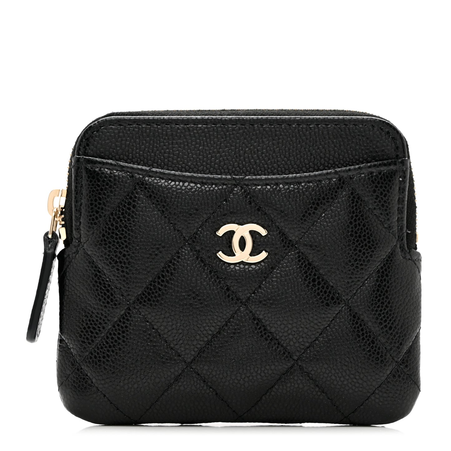Caviar Quilted Zip Card Holder Wallet Black