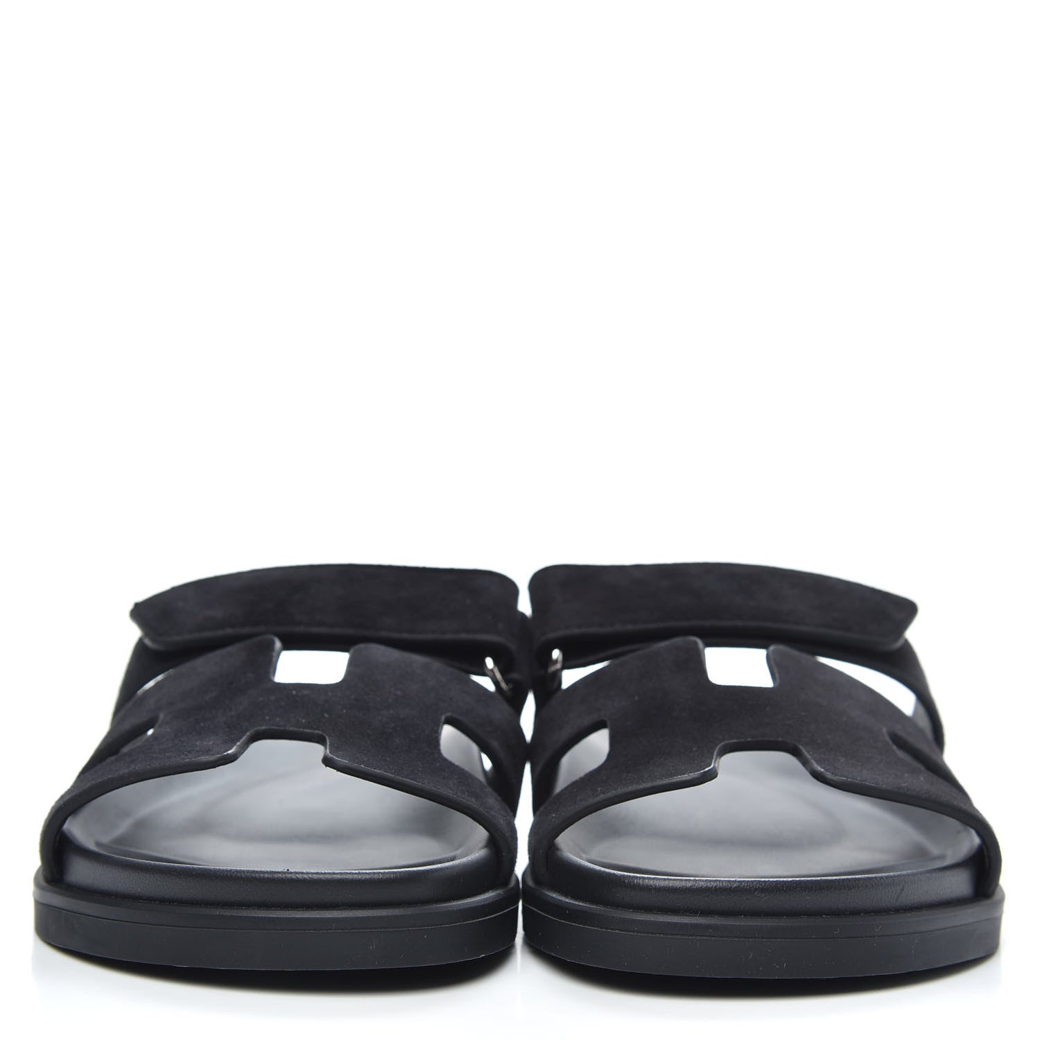 Hermes Suede Goatskin Womens Chypre Sandals 37 Black 2 of 9