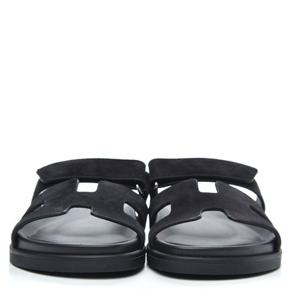 Hermes Suede Goatskin Womens Chypre Sandals 37 Black 2 of 9