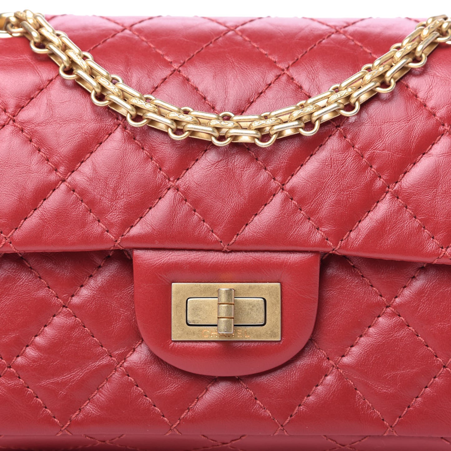 Aged Calfskin Quilted 2.55 Reissue Mini Flap Red