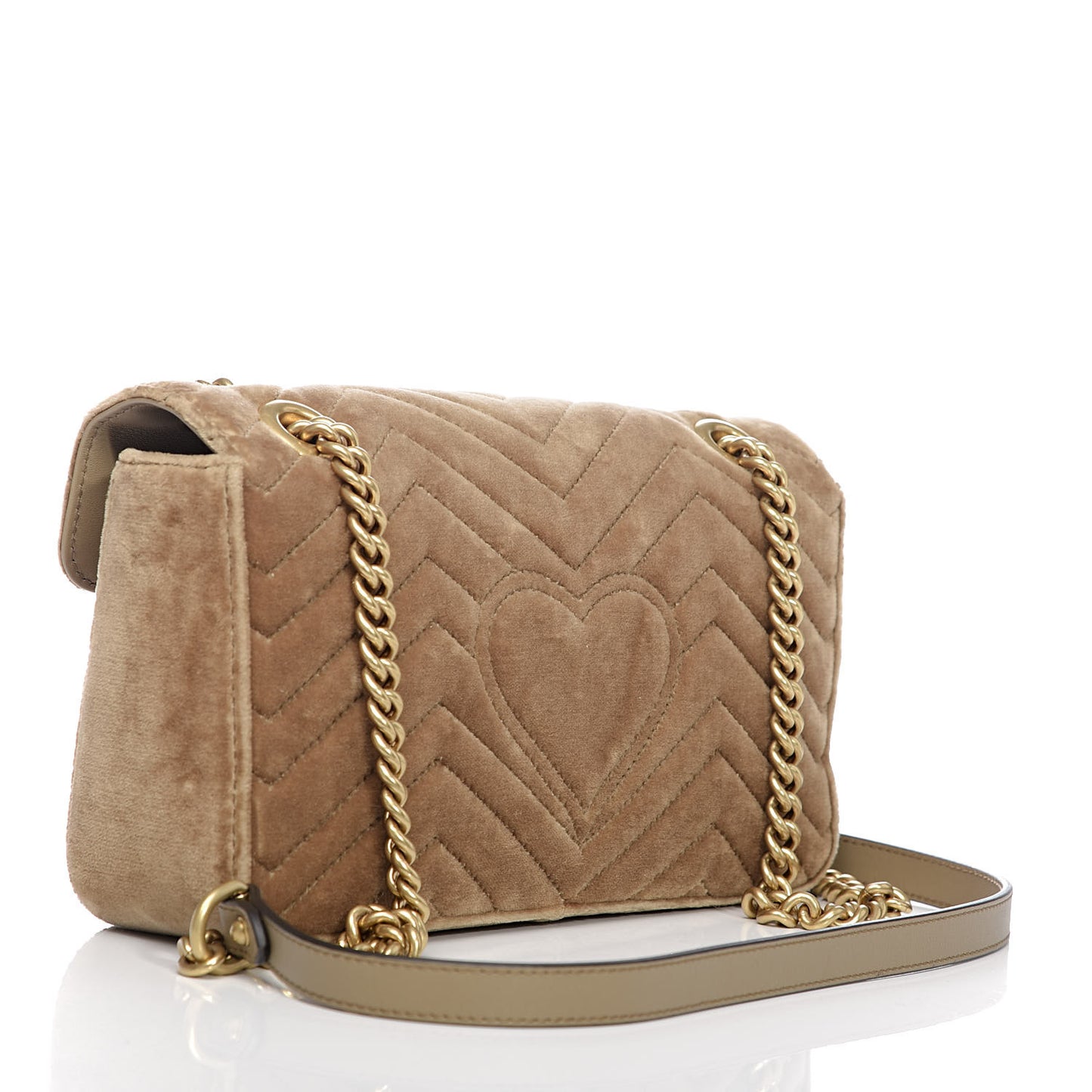 Velvet Matelasse Small GG Marmont Shoulder Bag Taupe