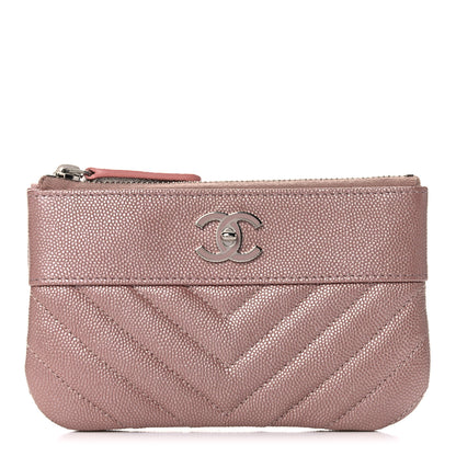 Chanel Metallic Caviar Chevron Quilted Small Vintage Mademoiselle Cosmetic Case Pink 1 of 10