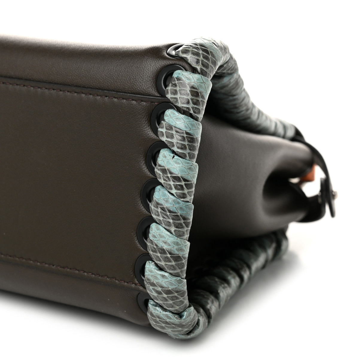 Calfskin Elaphe Lace Up Selleria Mini Peekaboo Iconic Satchel Verde Prato Arancio