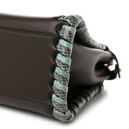 Fendi Calfskin Elaphe Lace Up Selleria Mini Peekaboo Iconic Satchel Verde Prato Arancio 9 of 9