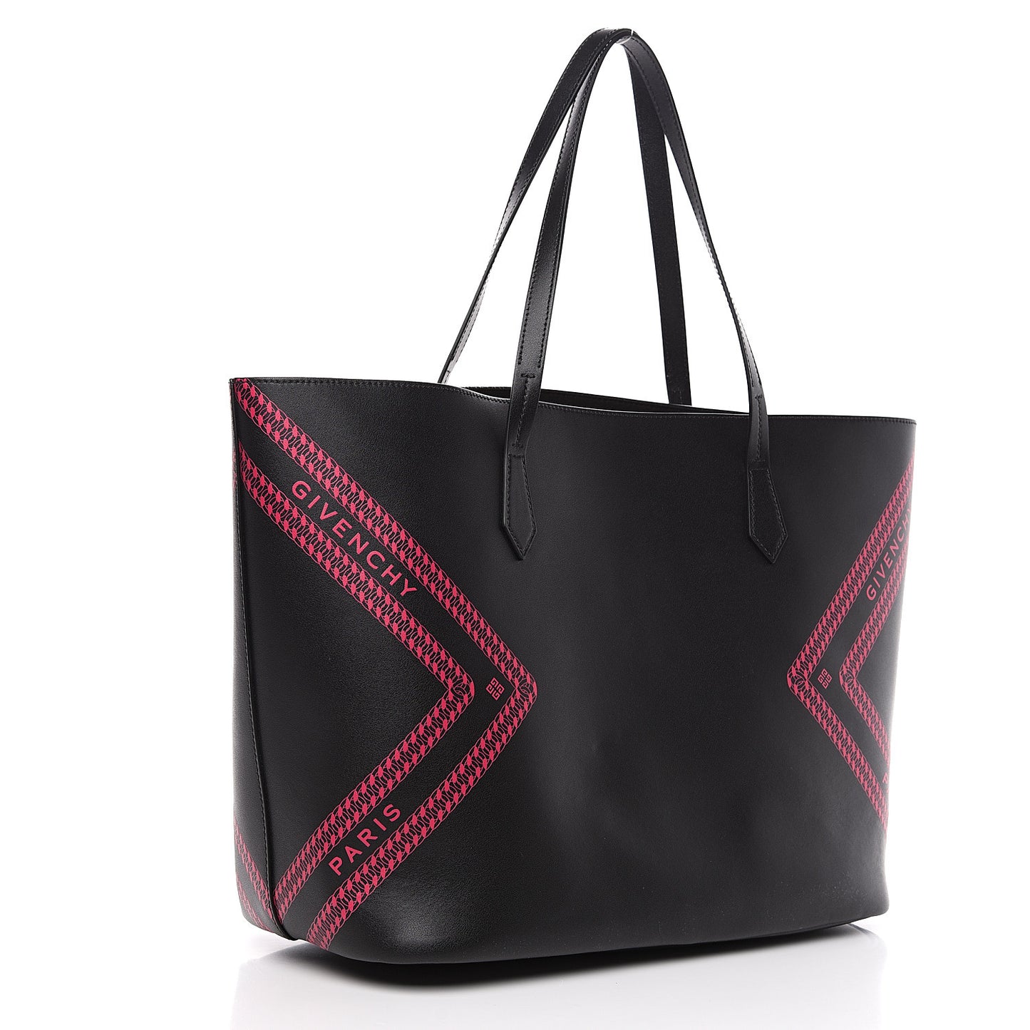 Smooth Calfskin Logo Chain Wing Shopper Tote Black Pink