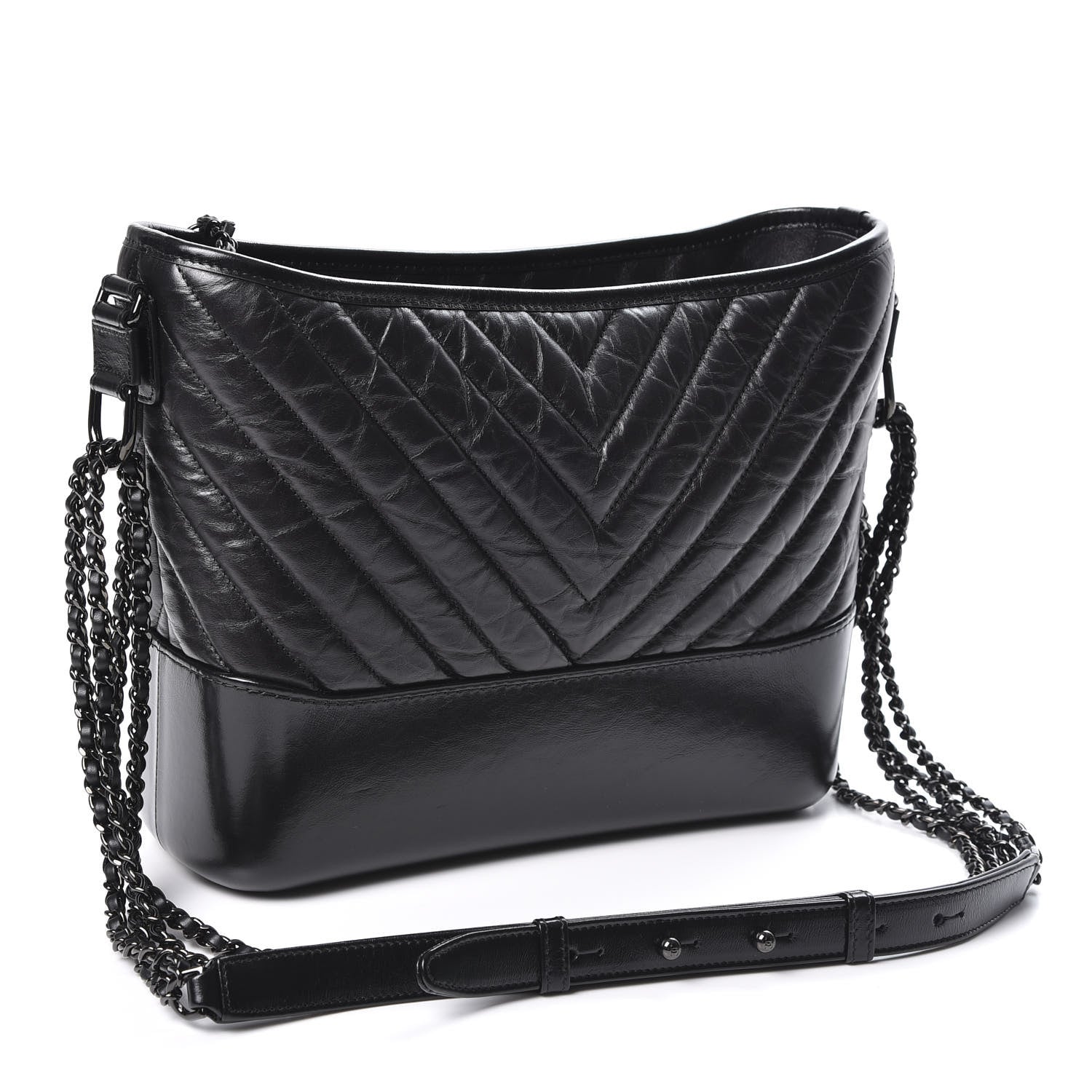 Chanel Aged Calfskin Chevron Quilted Medium Gabrielle Hobo Black 2 of 9