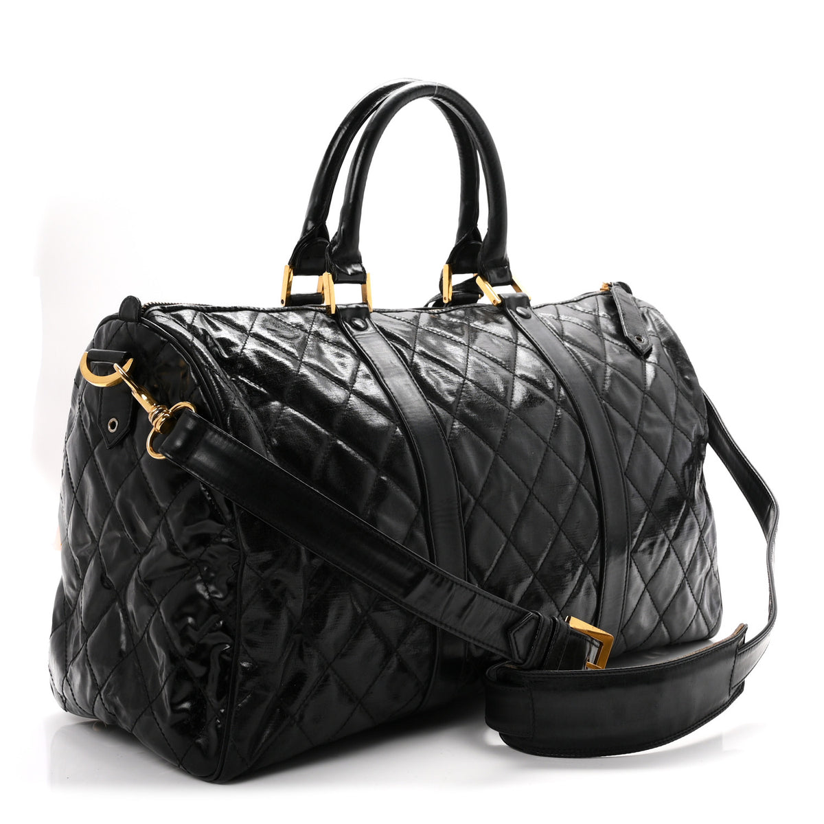 Calfskin Stitched Duffle Travel Bag Black