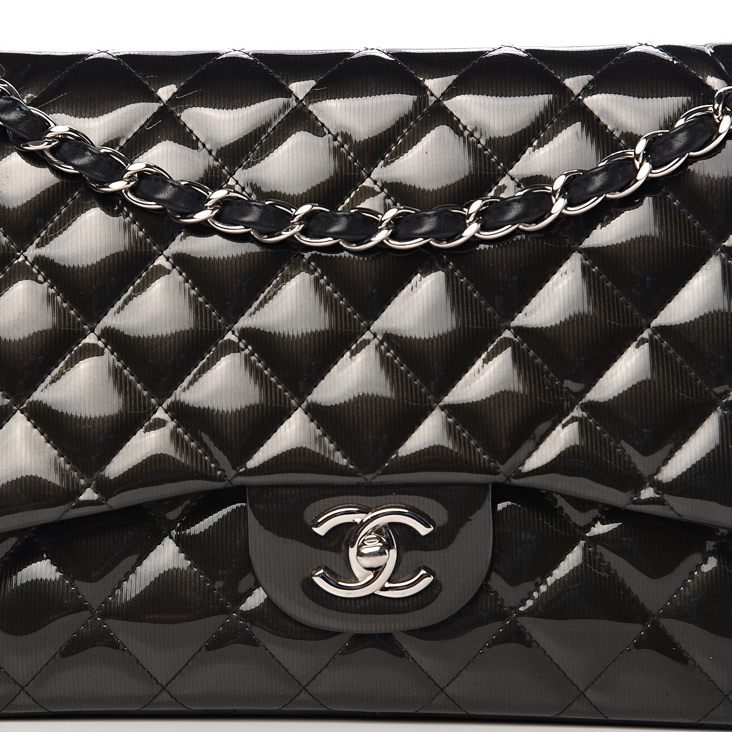 Chanel Striated Patent Quilted Jumbo Double Flap Black 16 of 16