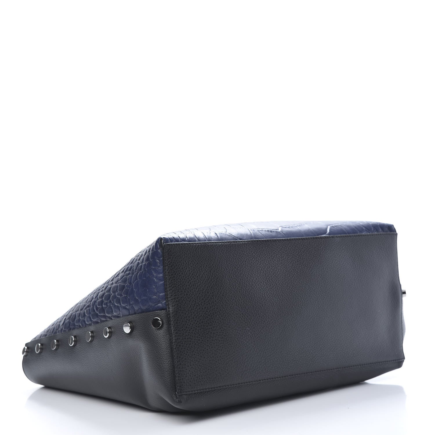 Jimmy Choo Crocodile Embossed Satin Calfskin Twist East West Tote Steel Blue 4 of 13