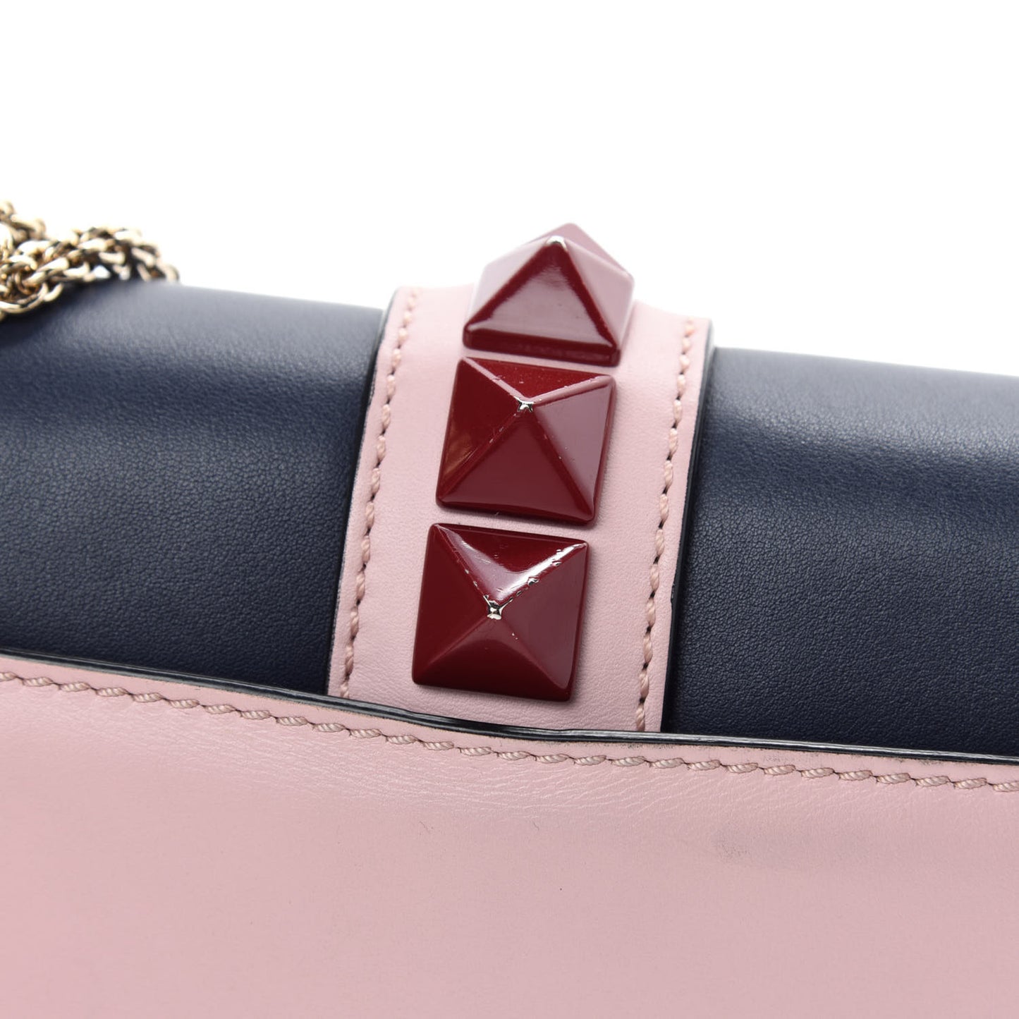 Vitello Small Glam Lock Rockstud Flap Light Ivory Water Rose Marine Rubin