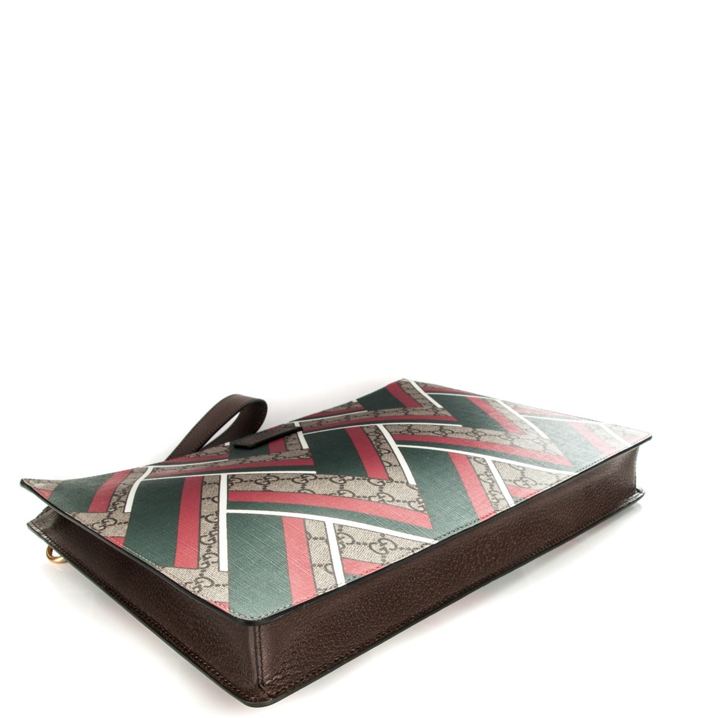 GG Supreme Monogram Chevron Medium Documents Holder Beige Green Red New Acero