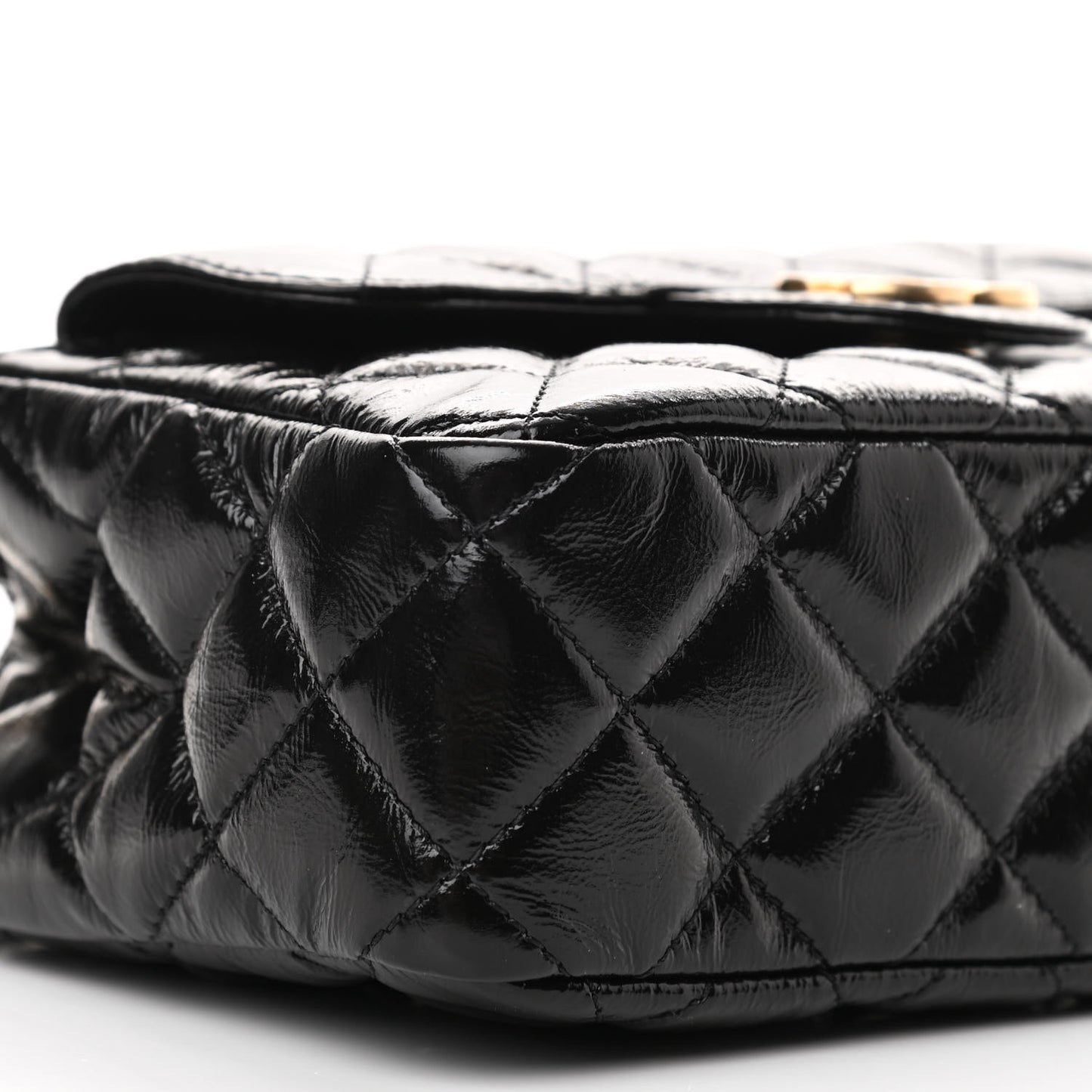 Shiny Crumpled Calfskin Quilted Small Wavy CC Hobo Black