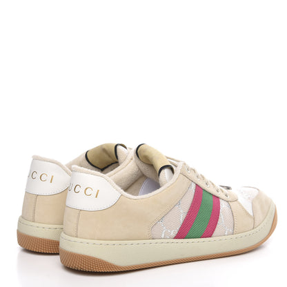 Gucci Lame GG Monogram Nubuck Web Screener Sneakers 39 Gardenia Silver Dusty Milk White 4 of 8