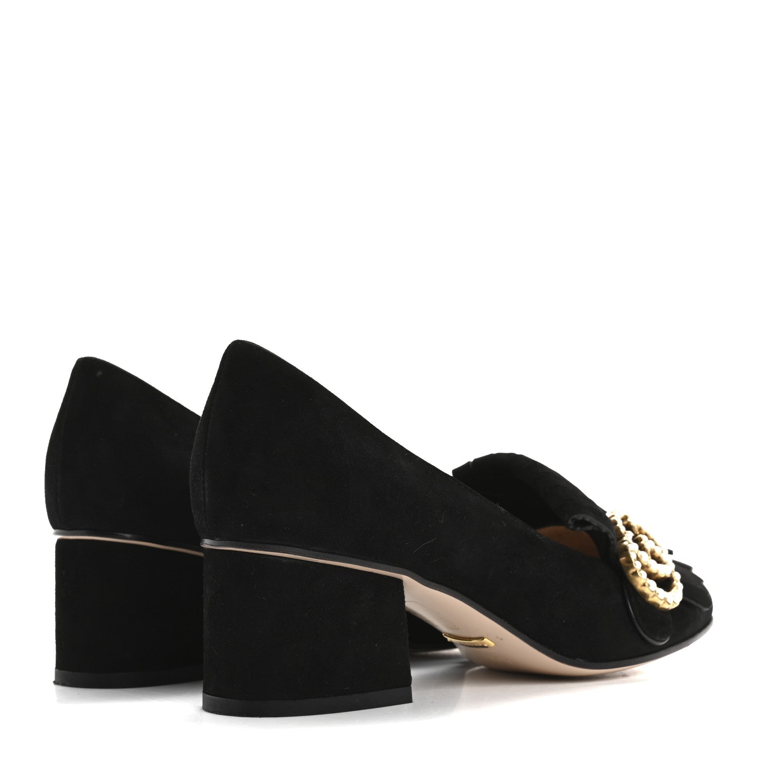 Gucci Kid Scamosciato Pearly GG Marmont Fringe 50mm Loafer Pumps 35.5 Black 5 of 12