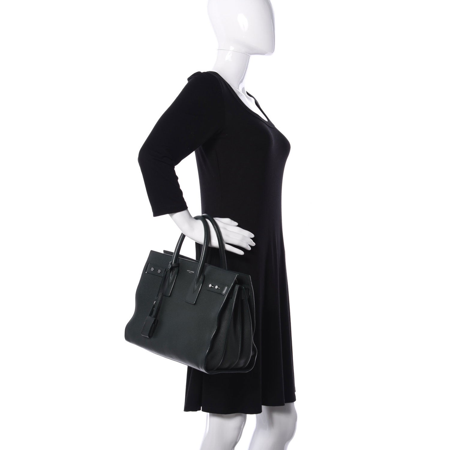 Saint Laurent Grained Calfskin Small Supple Sac De Jour Dark Vert 3 of 9