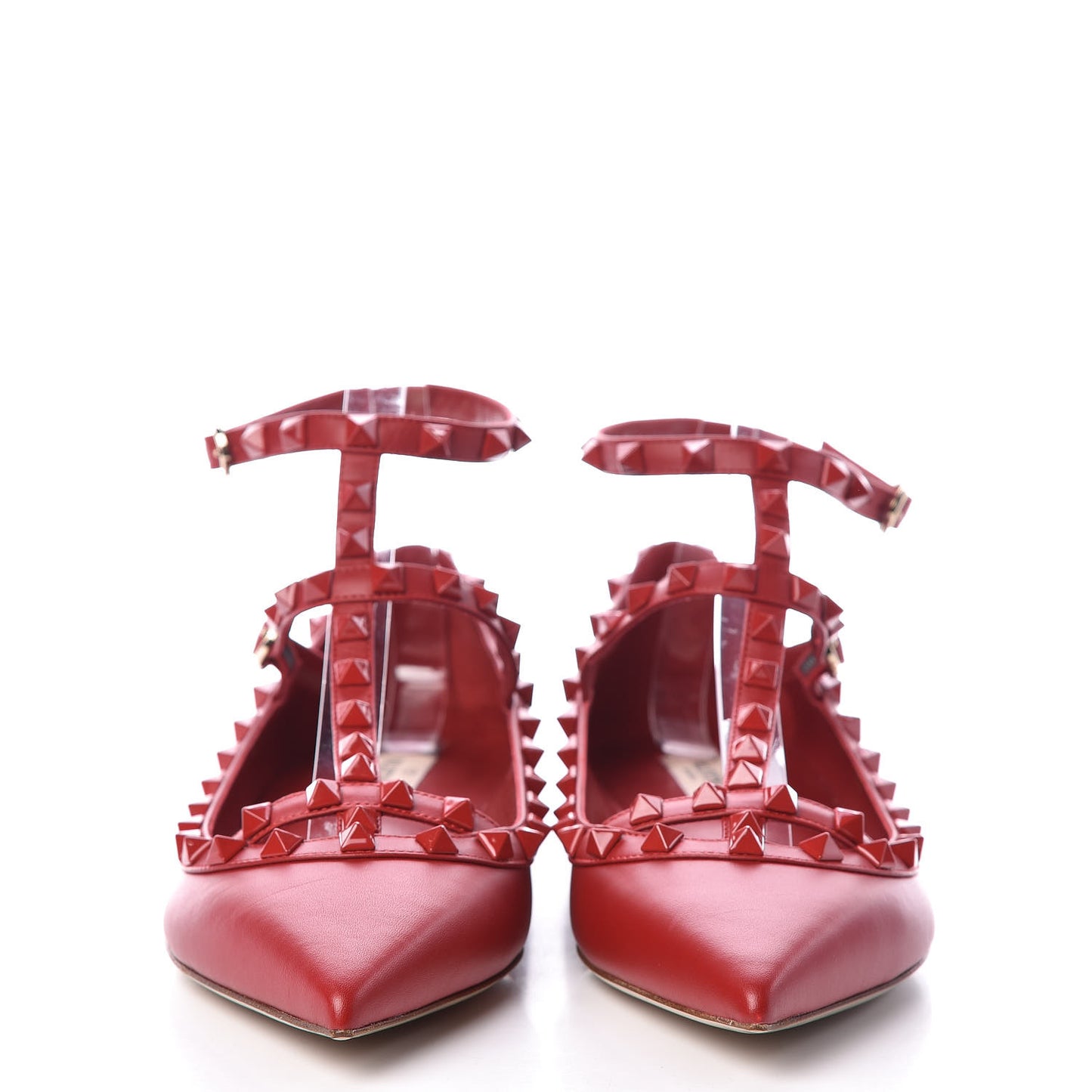 Calfskin Lacquered Monochrome Rockstud Cage Ballerina Flats 39.5 Rosso Valentino