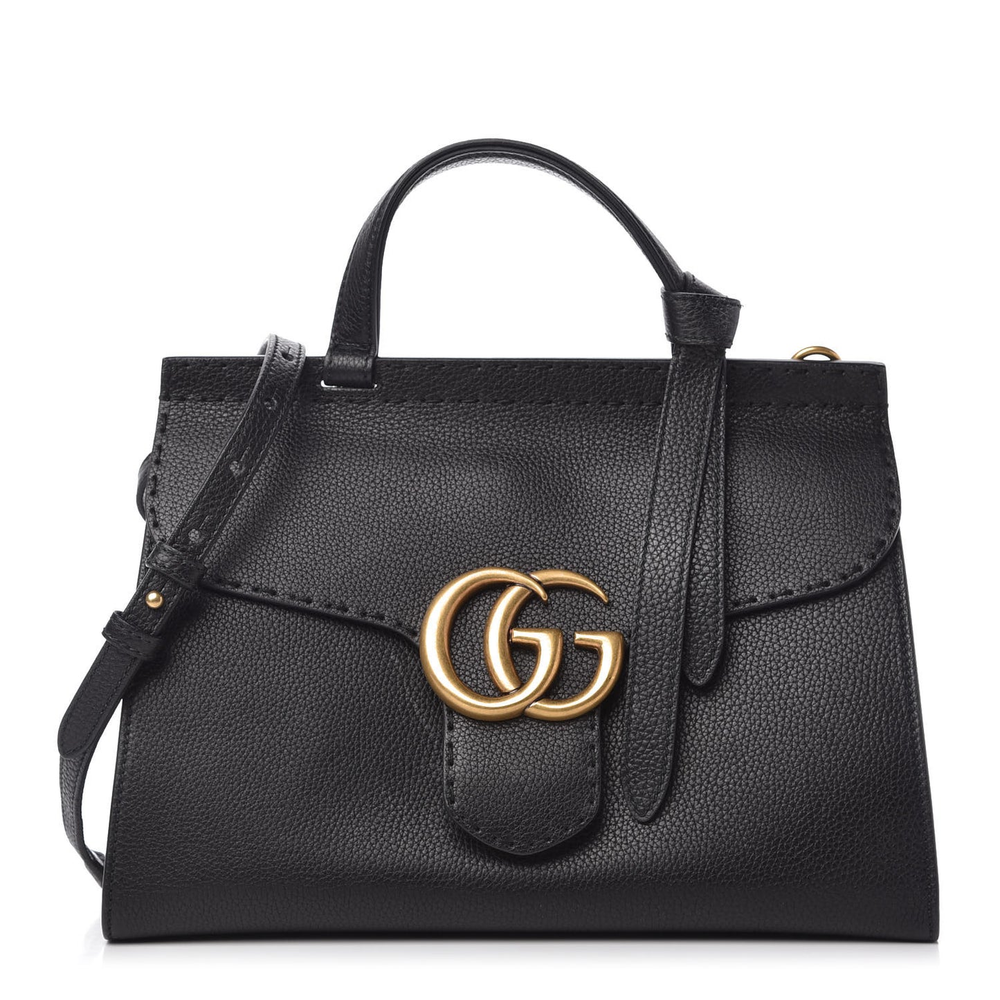 Calfskin Small GG Marmont Top Handle Bag Black