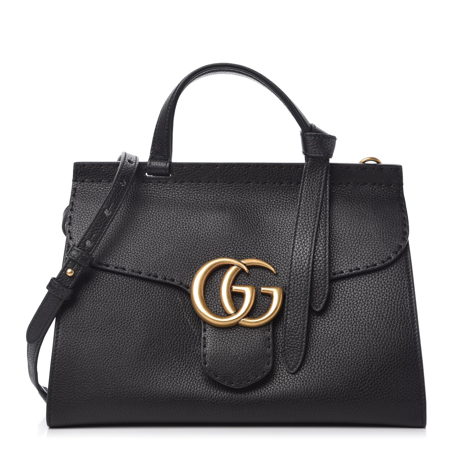 Gucci Calfskin Small GG Marmont Top Handle Bag Black 1 of 10