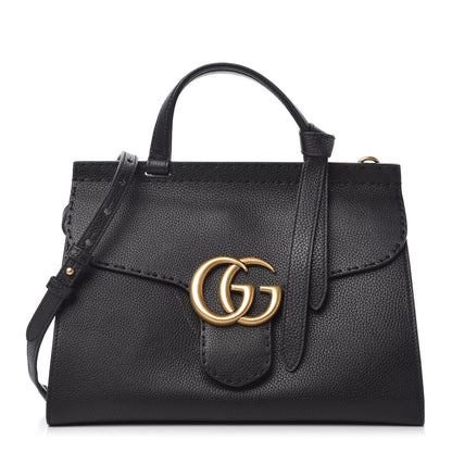Gucci Calfskin Small GG Marmont Top Handle Bag Black 1 of 10
