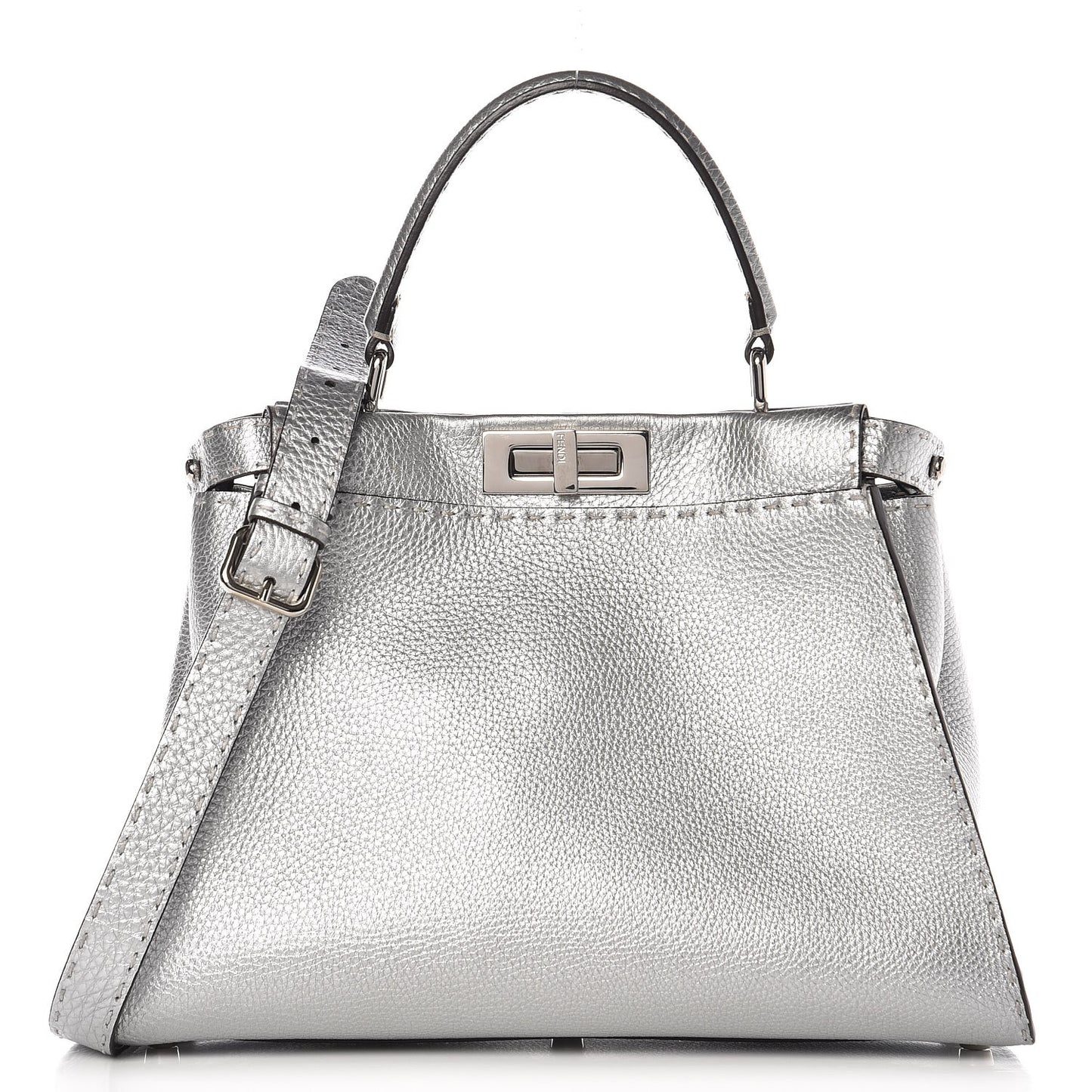 Cuoio Romano Lux Selleria Medium Peekaboo Iconic Satchel Argento