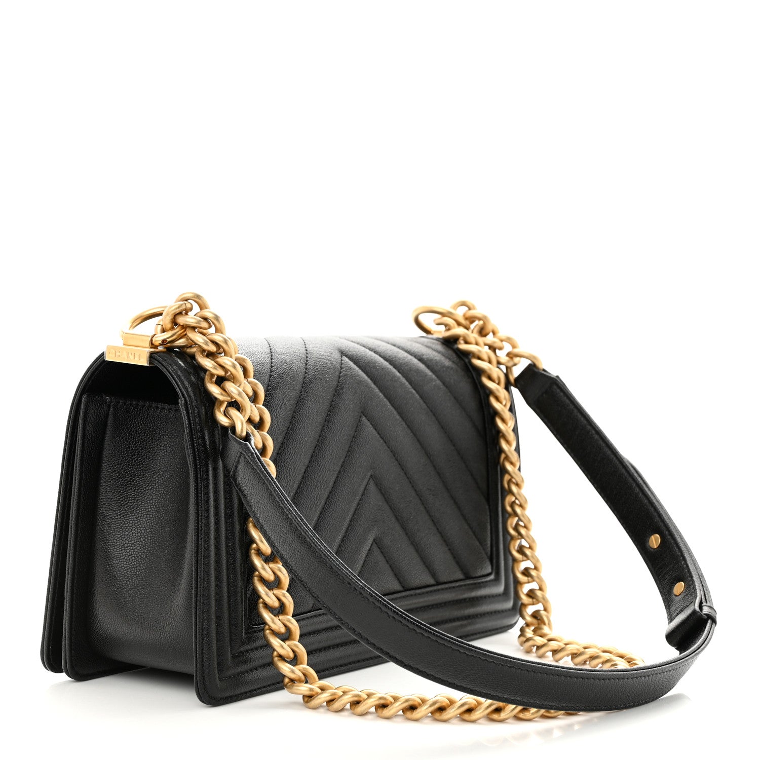 Chanel Caviar Chevron Quilted Medium Boy Flap Black 3 of 12