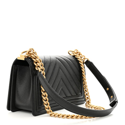 Chanel Caviar Chevron Quilted Medium Boy Flap Black 3 of 12