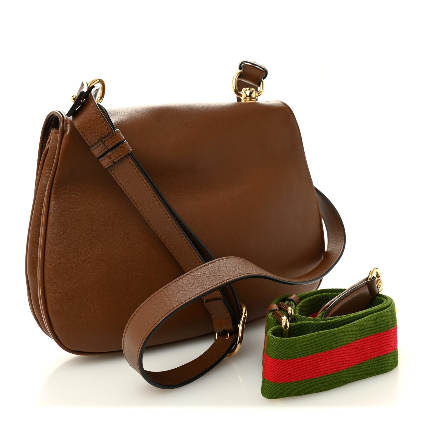 Roxy Calfskin Web Medium Blondie Shoulder Flap Bag Cuir