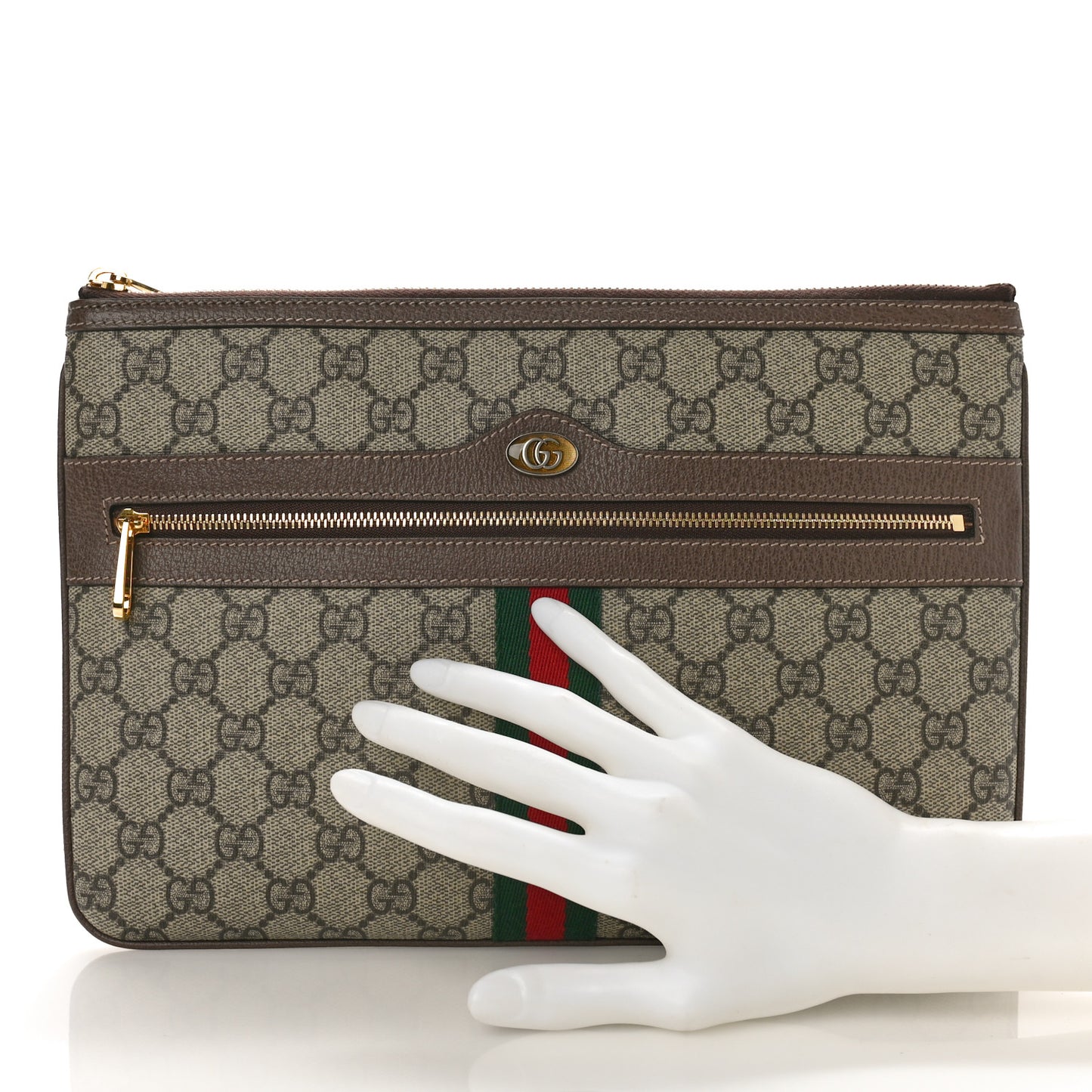 GG Supreme Monogram Large Ophidia Pouch Clutch Brown