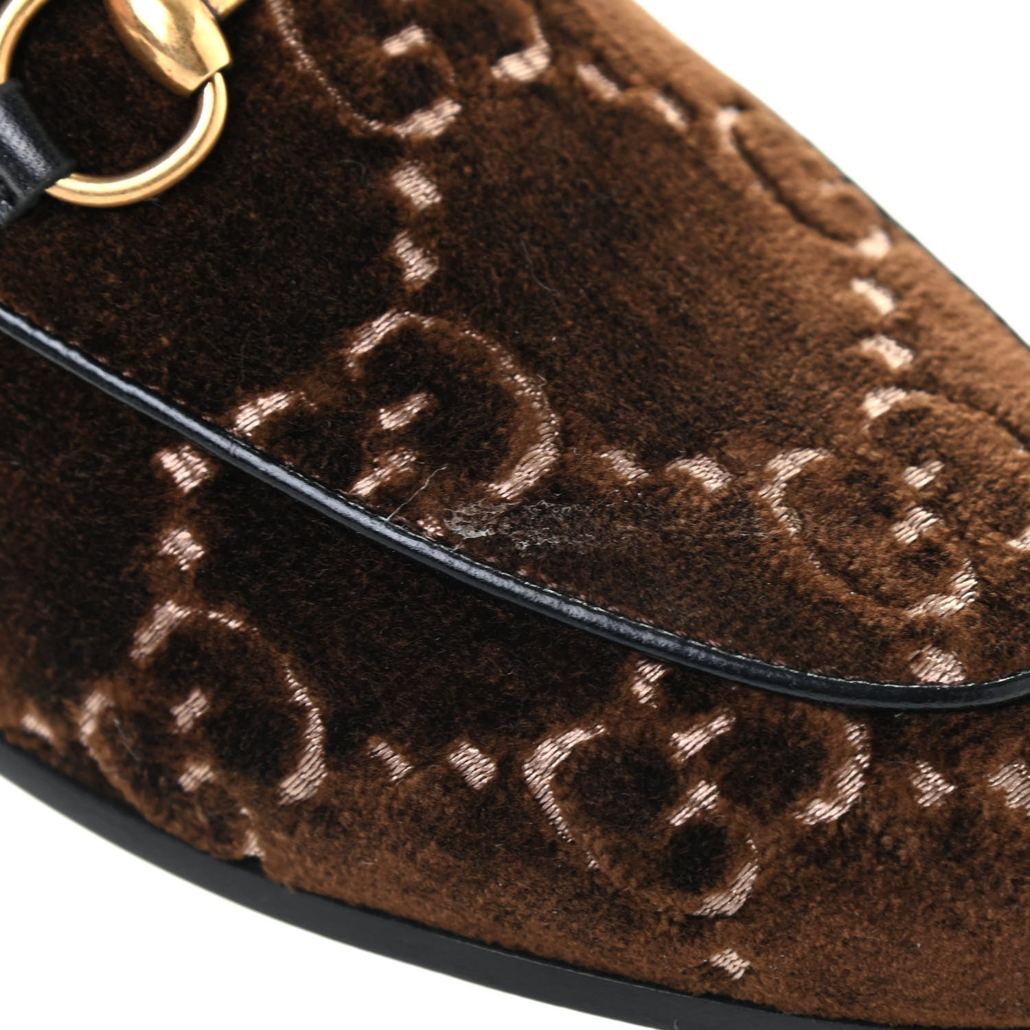Gucci Velvet GG Monogram Horsebit Womens Jordaan Loafers 35.5 Brown Black 9 of 9