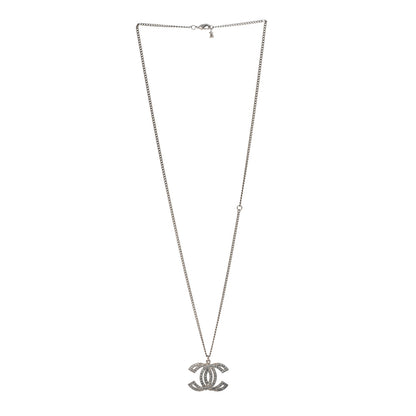 Chanel Metal Crystal Baguette CC Pendant Necklace Silver 2 of 4