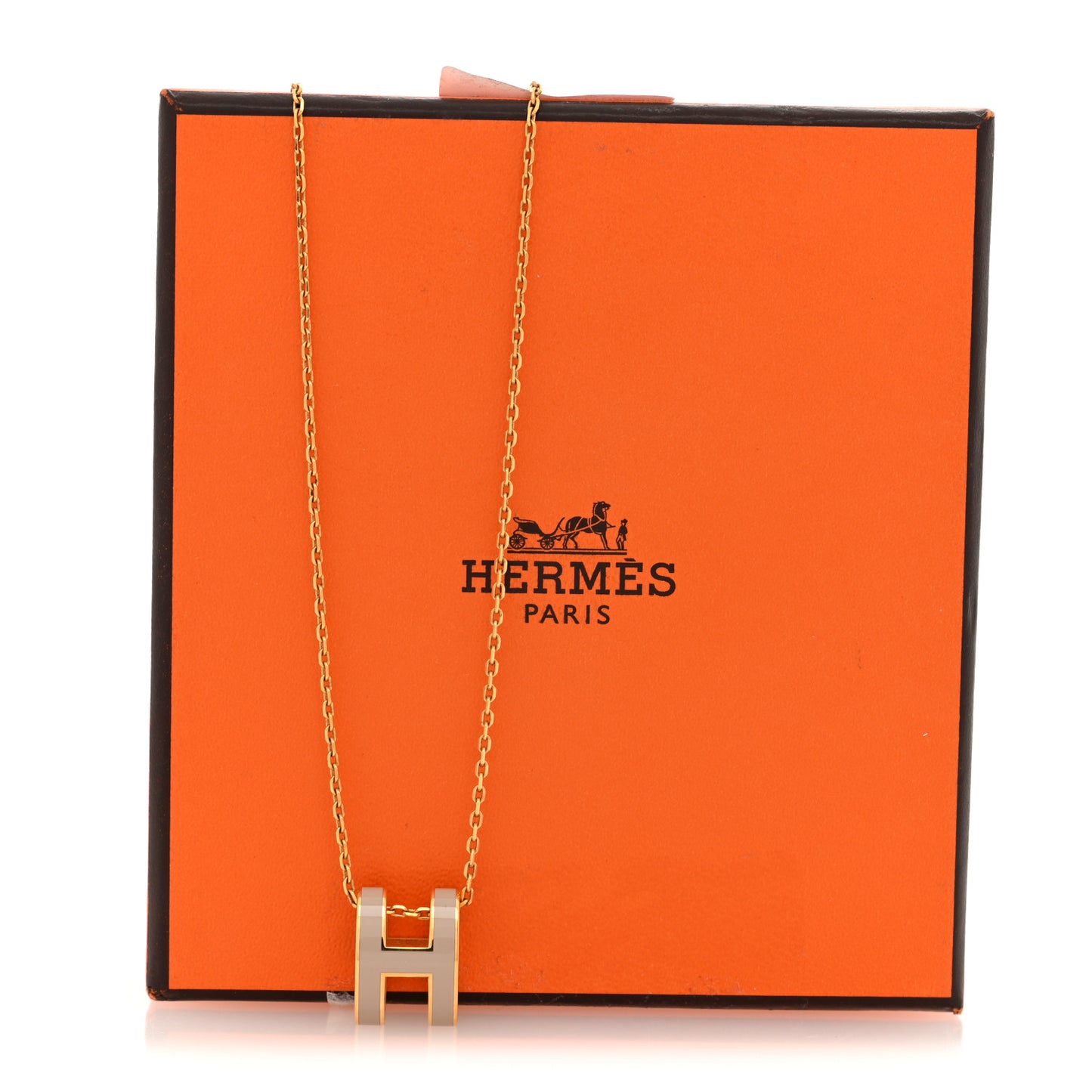 Lacquered Gold Pop H Pendant Necklace Marron Glace