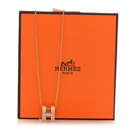 Hermes Lacquered Gold Pop H Pendant Necklace Marron Glace 6 of 6