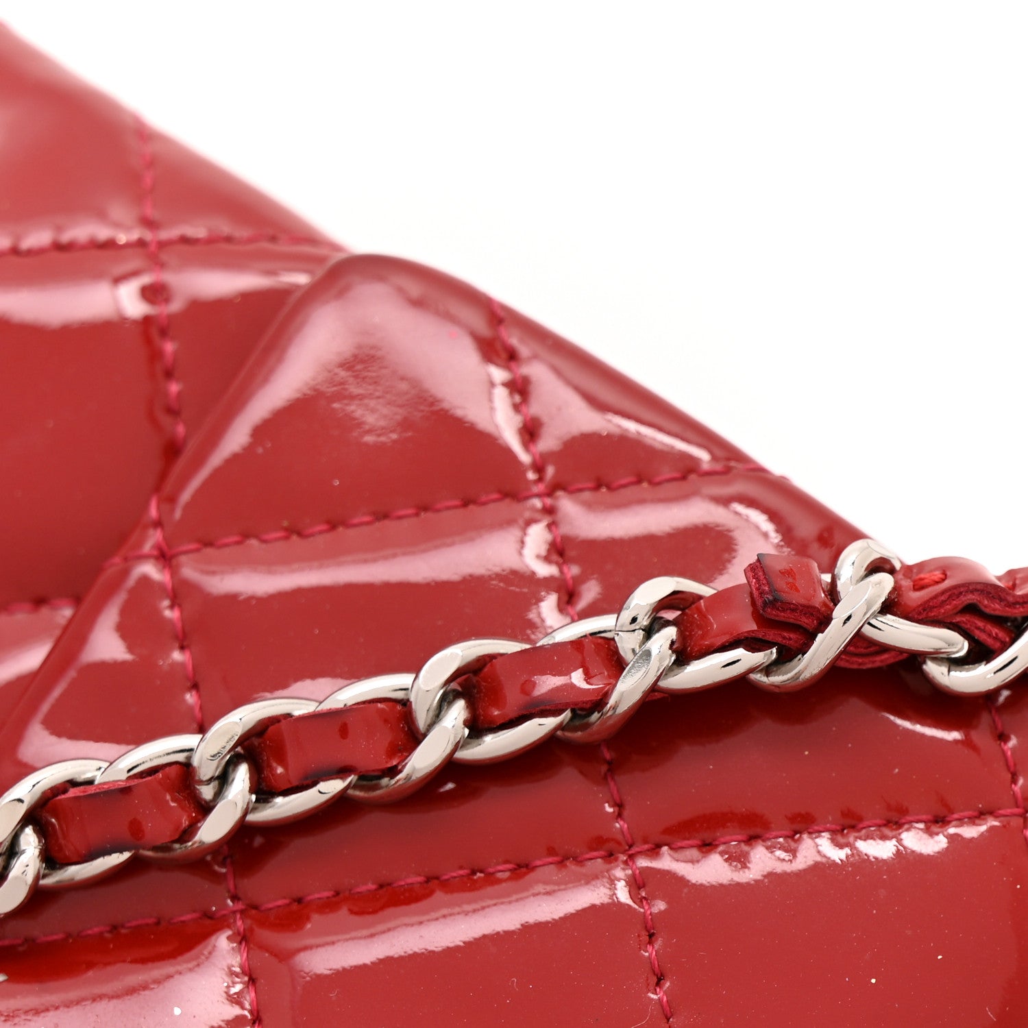 Chanel Patent Quilted Mini Flap Clutch With Chain Red 1755565