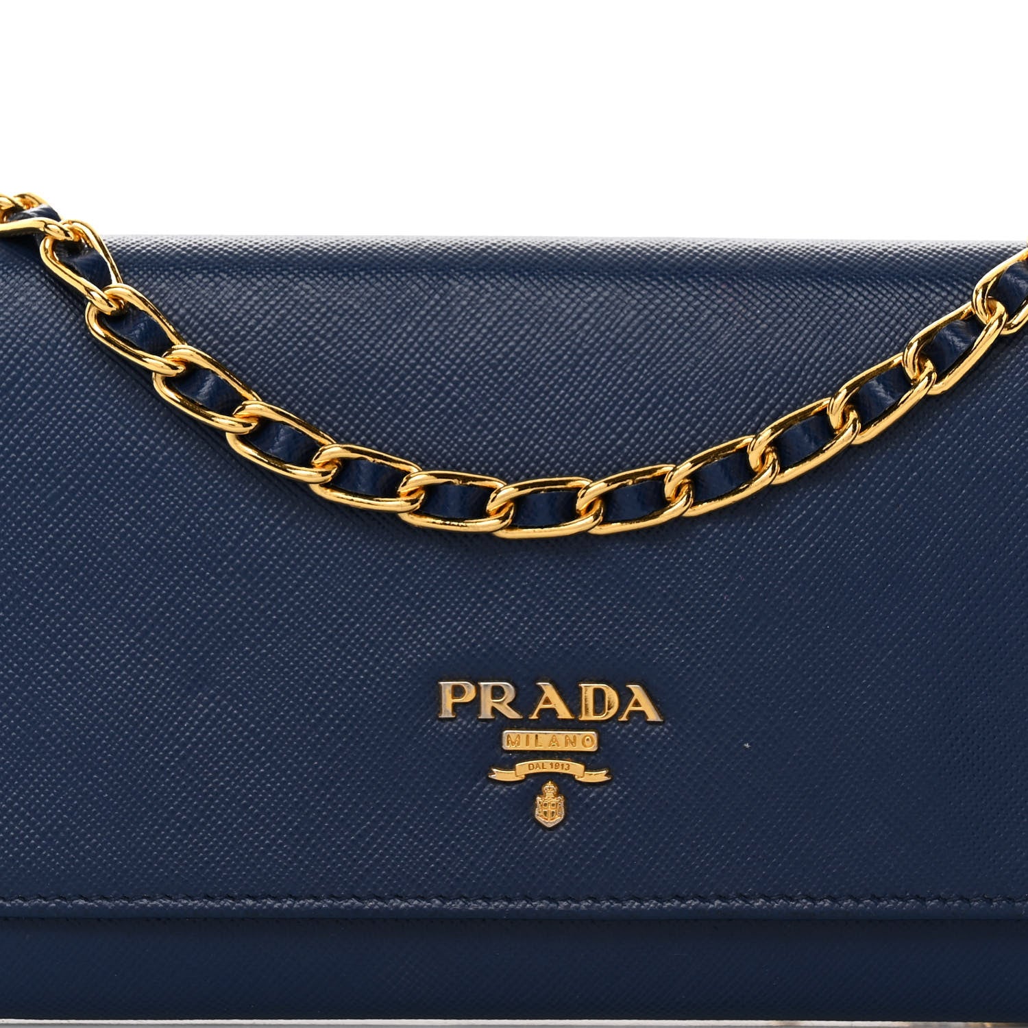 Prada Saffiano Metal Oro Chain Wallet Bleuette 6 of 9