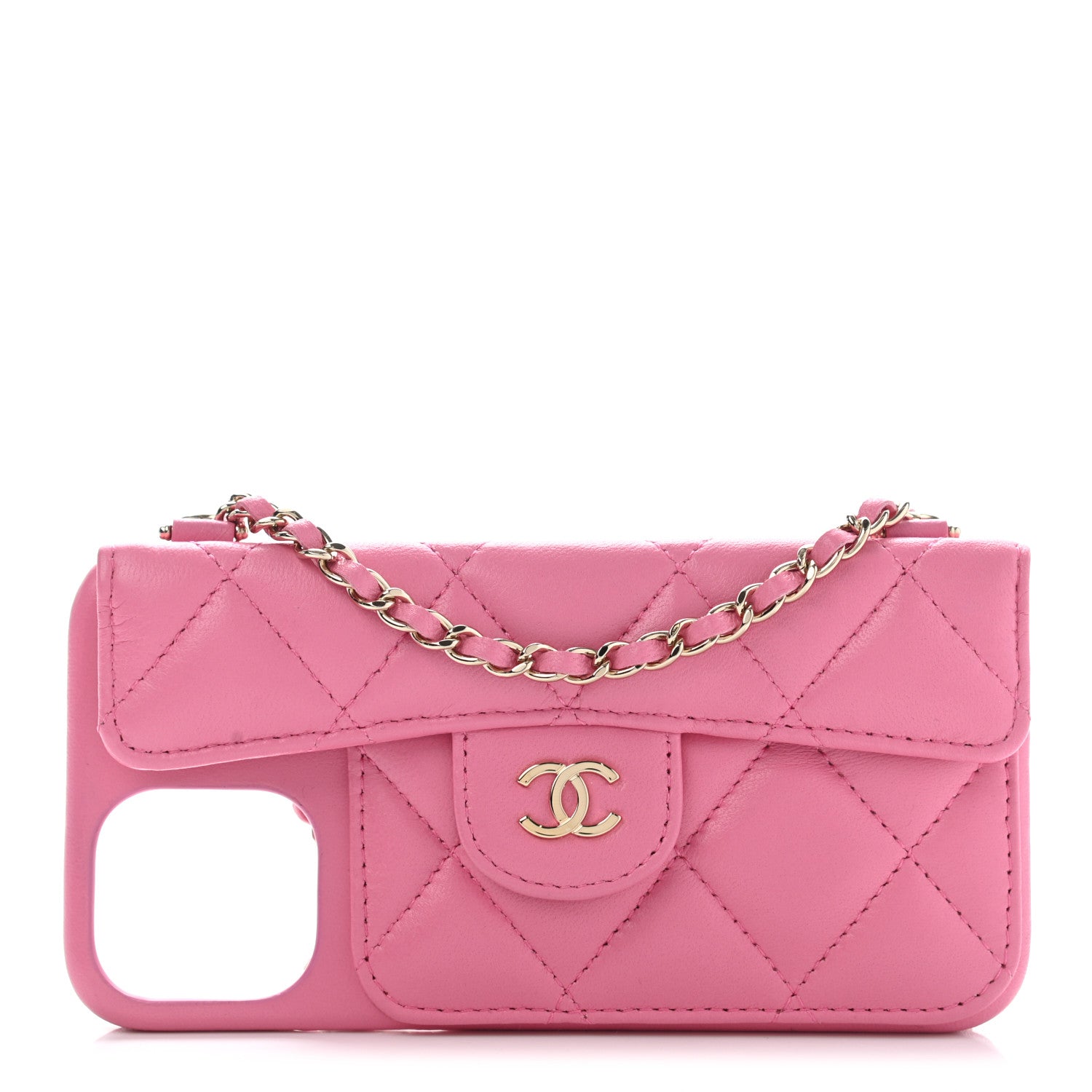 Chanel Lambskin Quilted iPhone XII Case With Chain Pink 1 of 11