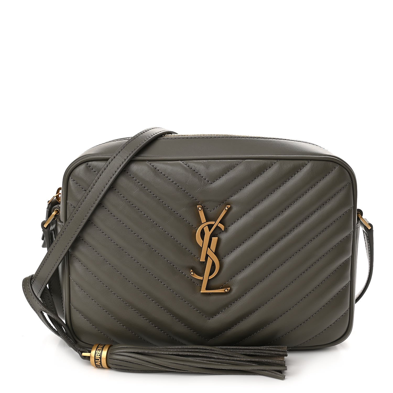 Saint Laurent Calfskin Matelasse Monogram Lou Camera Bag Grey Kaki 1 of 9