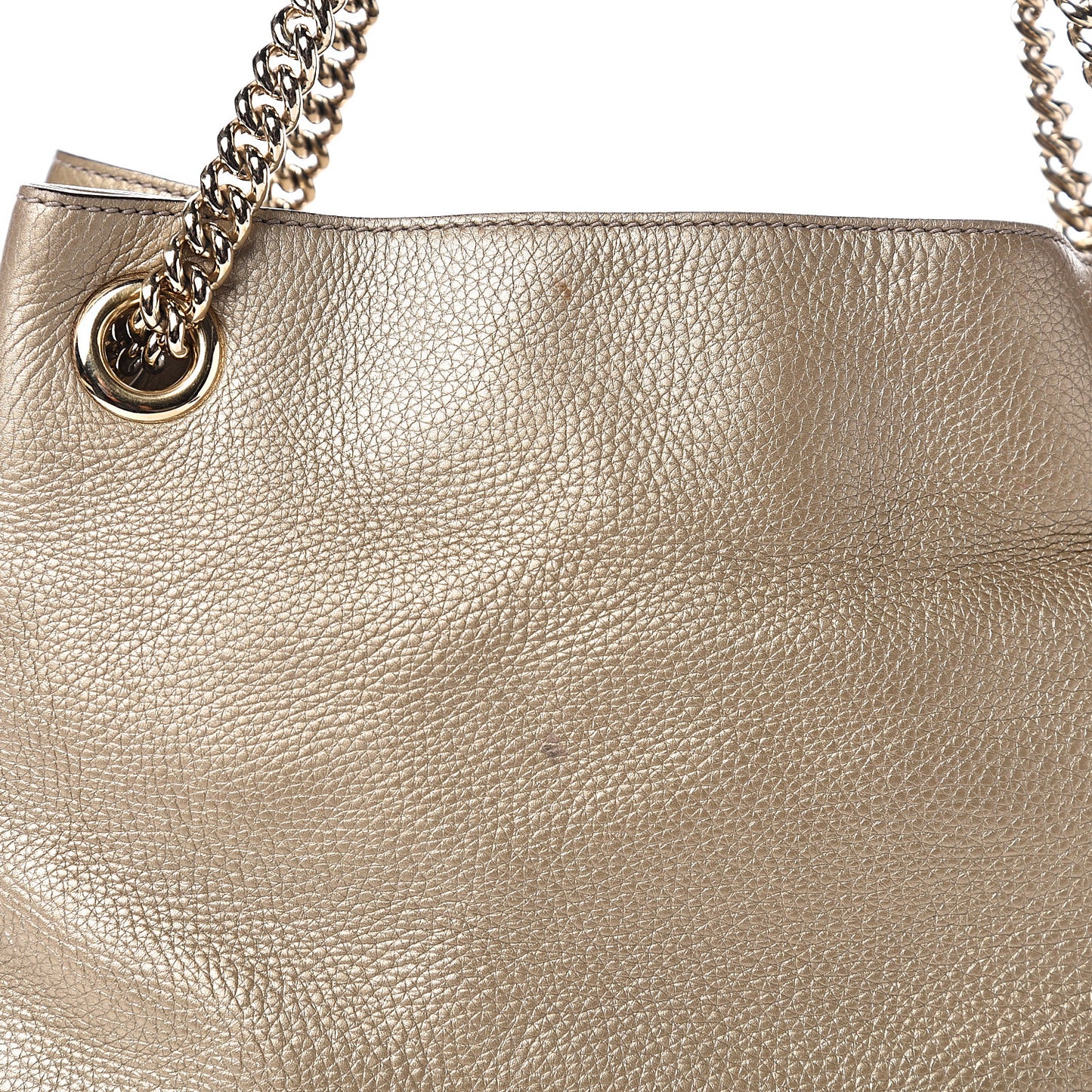 Metallic Pebbled Calfskin Medium Soho Chain Shoulder Bag Golden Beige