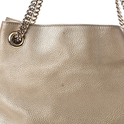 Gucci Metallic Pebbled Calfskin Medium Soho Chain Shoulder Bag Golden Beige 9 of 13