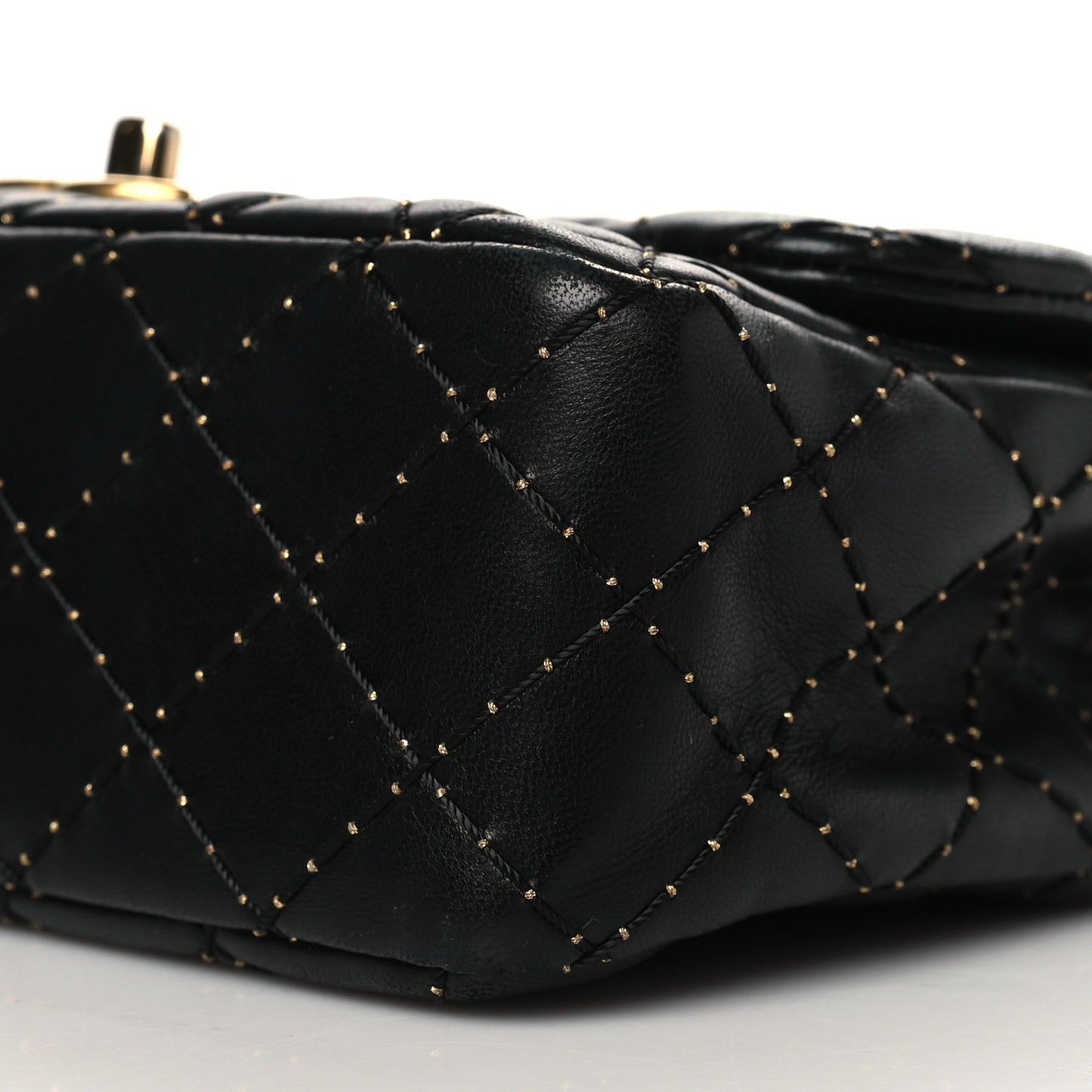 Lambskin Quilted Small Beaded Flap Black