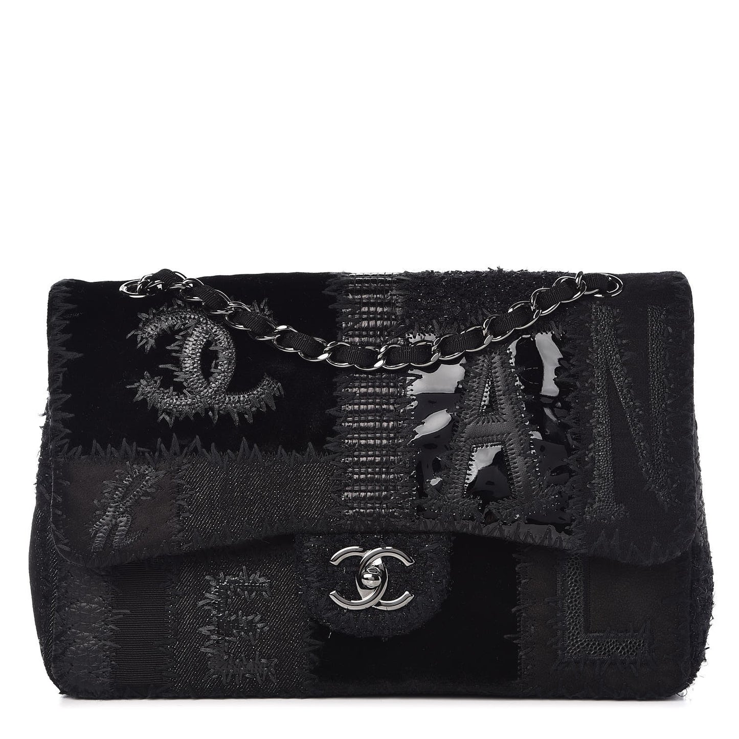 Tweed Patchwork Jumbo Single Flap Black