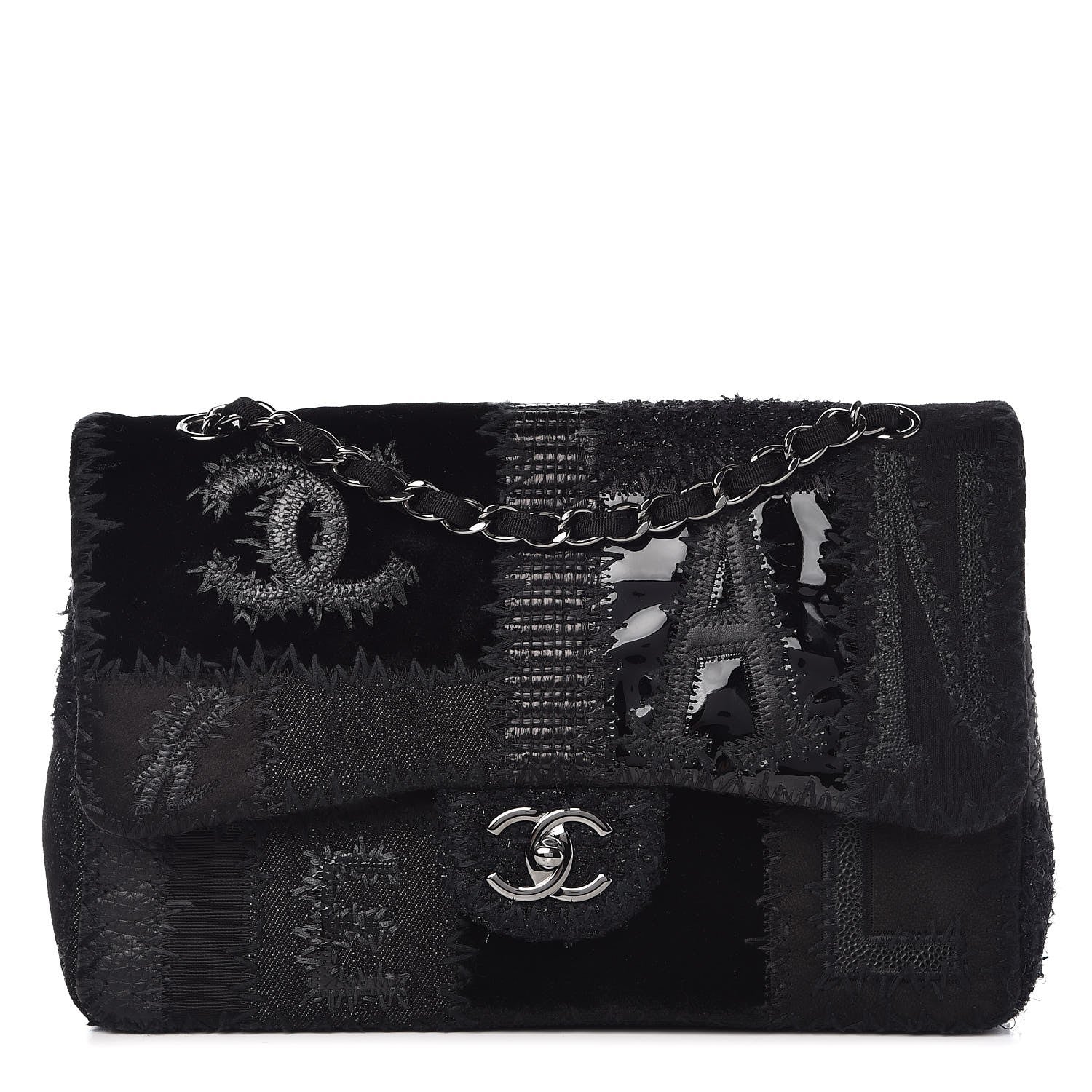 Chanel Tweed Patchwork Jumbo Single Flap Black 1 of 8