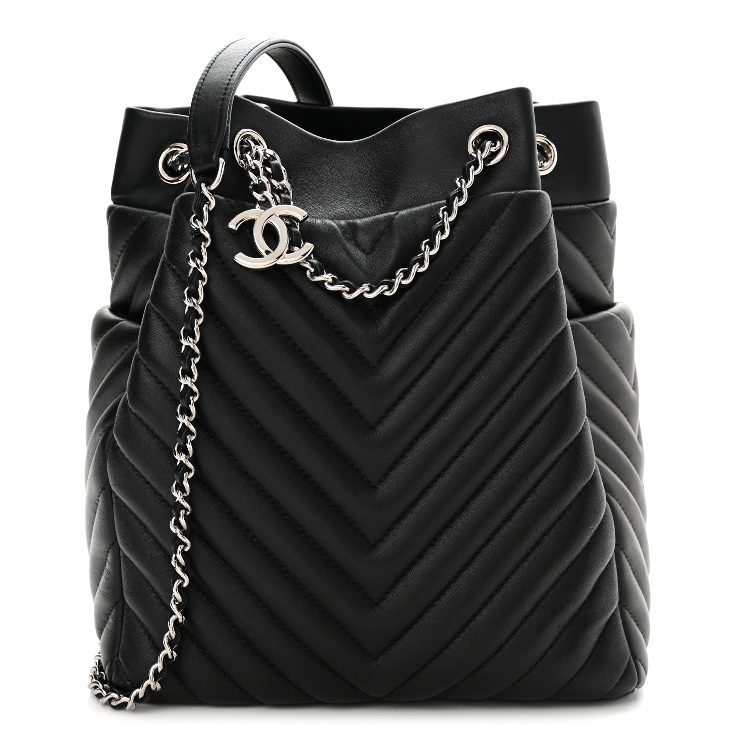 Chanel Lambskin Chevron Small Urban Spirit Drawstring Bag Black 1 of 11
